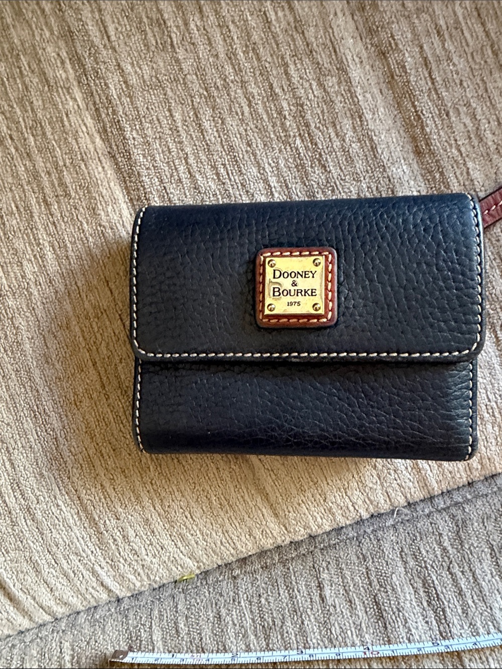 Dooney & Bourke Black Pebble Leather Trifold Wallet with Logo Plaque 4 by 5